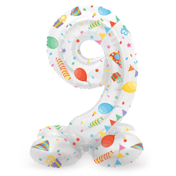 NUMBER 9 PARTY TIME FOIL BALLOON & BASE - 72CM