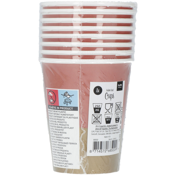 8 X GOLDEN DUSK PAPER PARTY CUPS - 250ML