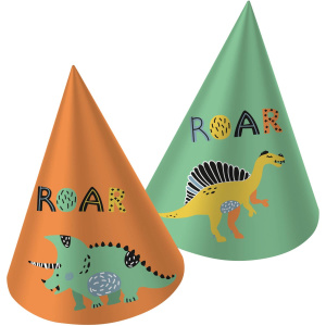 6 X CARTOON DINO ROARS PARTY HATS