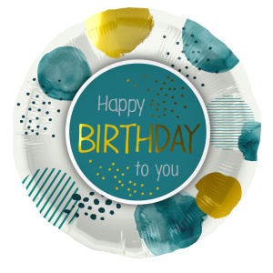 GOLD & TEAL 'HAPPY BIRTHDAY' FOIL BALLOON - 45CM