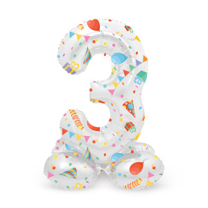 NUMBER 3 PARTY TIME FOIL BALLOON & BASE - 72CM