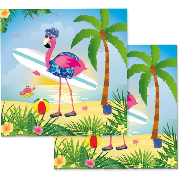 20 X TROPICAL BEACH FLAMINGO NAPKINS - 33CM