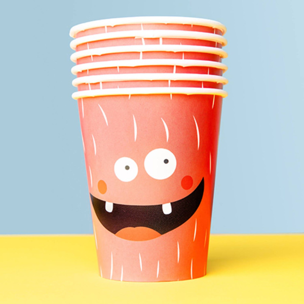 6 X CARTOON MONSTER BASH PAPER PARTY CUPS - 250ML