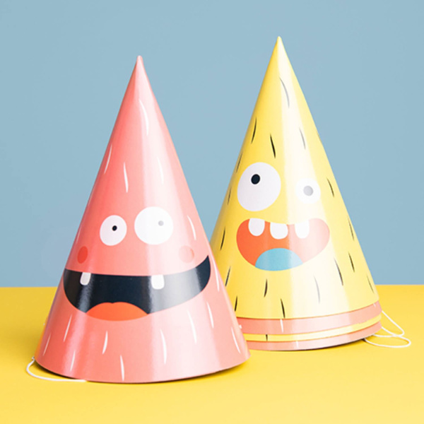 6 X CARTOON MONSTER BASH PARTY HATS