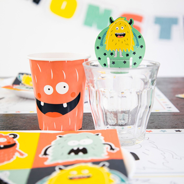 6 X CARTOON MONSTER BASH PAPER PARTY CUPS - 250ML