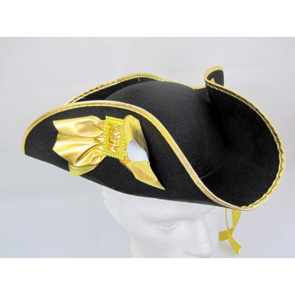 HAT TRICORN FELT BLACK & GOLD