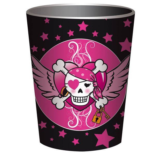 PINK AND BLACK PIRATE PAPER CUPS 250ML 8 PACK