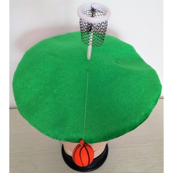 NOVELTY BASKETBALL HAT GREEN, NET & BALL