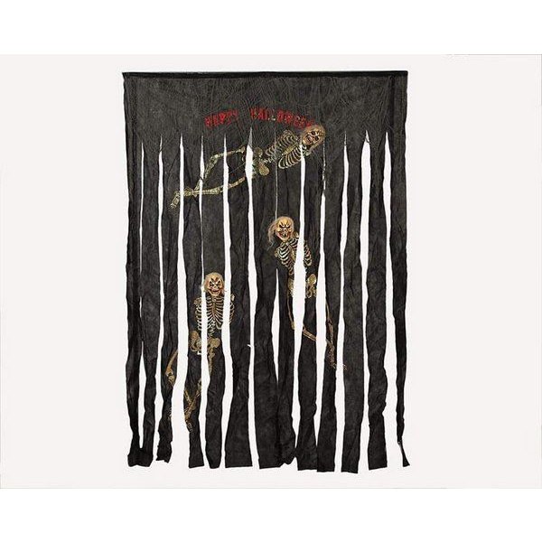 HALLOWEEN CURTAIN BLACK WITH SKELETONS