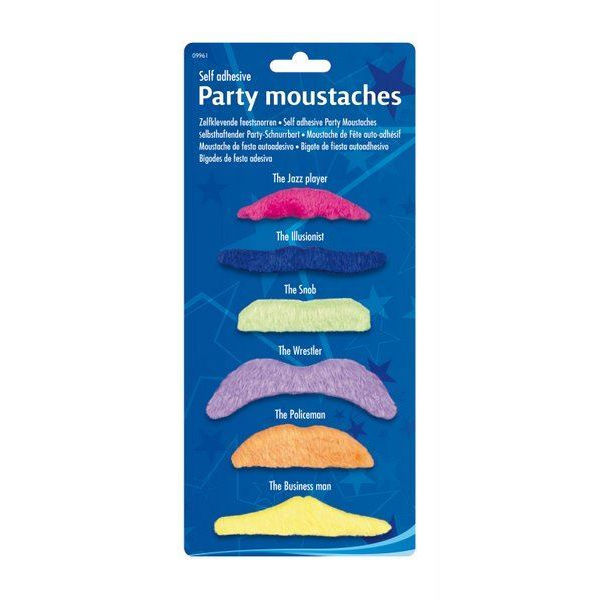 MOUSTACHES ASSTD COLOURS 6'S