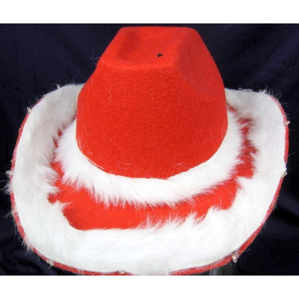 HAT COWBOY RED WITH WHITE PLUSH TRIMS