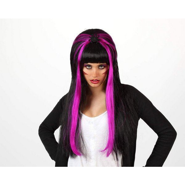 BLACK & PURPLE LONG WIG WITH SPIDER