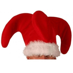 HAT JESTER RED 3 POINTED - FUR TRIM/BELL