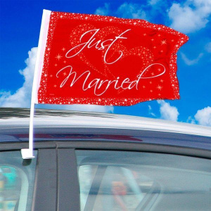 FLAG JUST MARRIED CAR RED