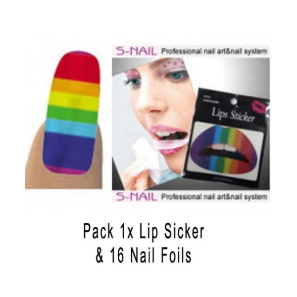 LIP TATTOO & 16 NAIL FOILS RAINBOW