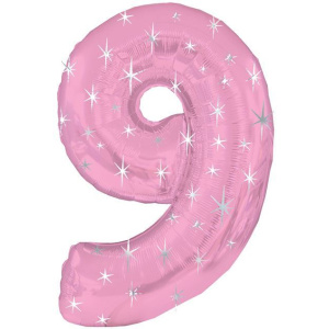 BALLOON FOIL - NUMBER 9 PINK SPARKLE