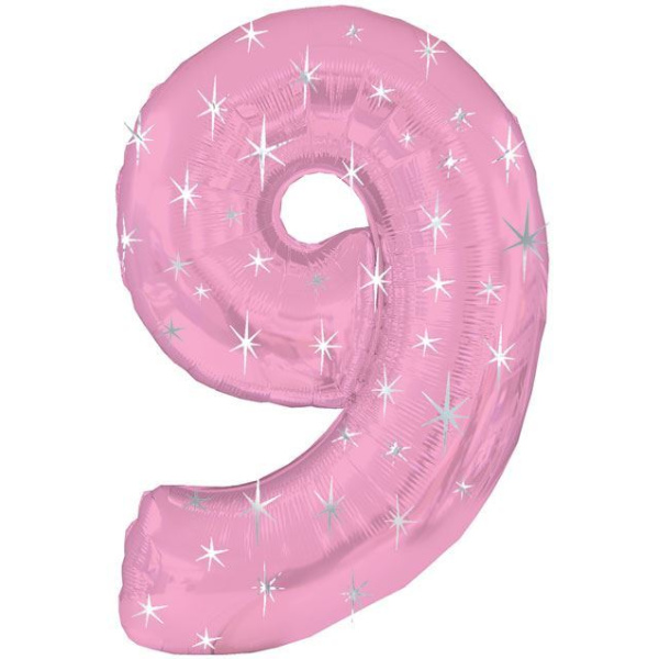 BALLOON FOIL - NUMBER 9 PINK SPARKLE