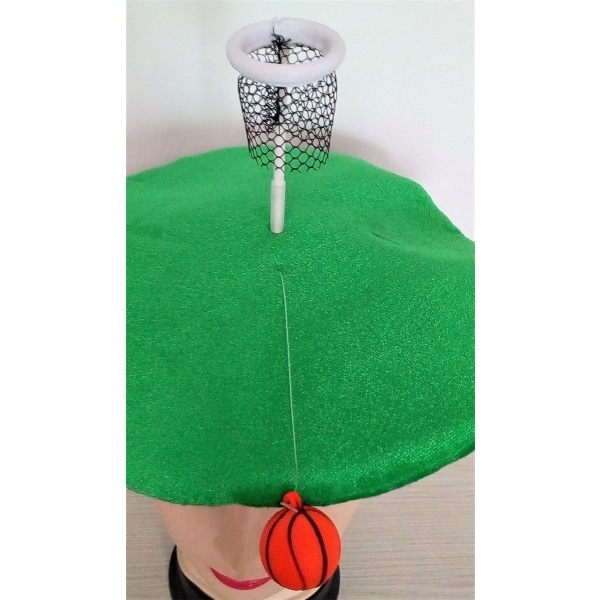 NOVELTY BASKETBALL HAT GREEN, NET & BALL