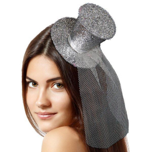 TIARA WITH TOP HAT GLITTER SILVER