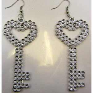 KEY SHAPED EARRINGS SILVER WITH CLEAR GS