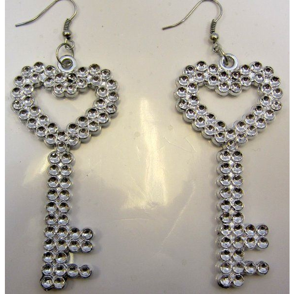 KEY SHAPED EARRINGS SILVER WITH CLEAR GS