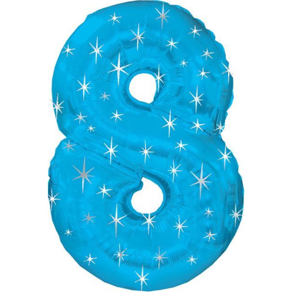 BALLOON FOIL - NUMBER 8 BLUE SPARKLE