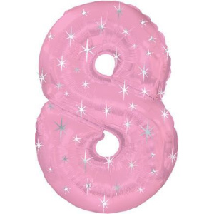 BALLOON FOIL - NUMBER 8 PINK SPARKLE