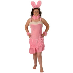 SEXY VELVET PINK BUNNY COSTUME 4PC