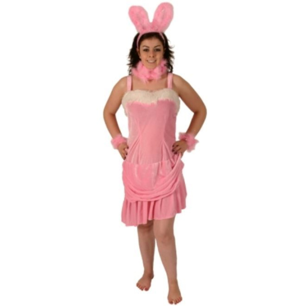 SEXY VELVET PINK BUNNY COSTUME 4PC