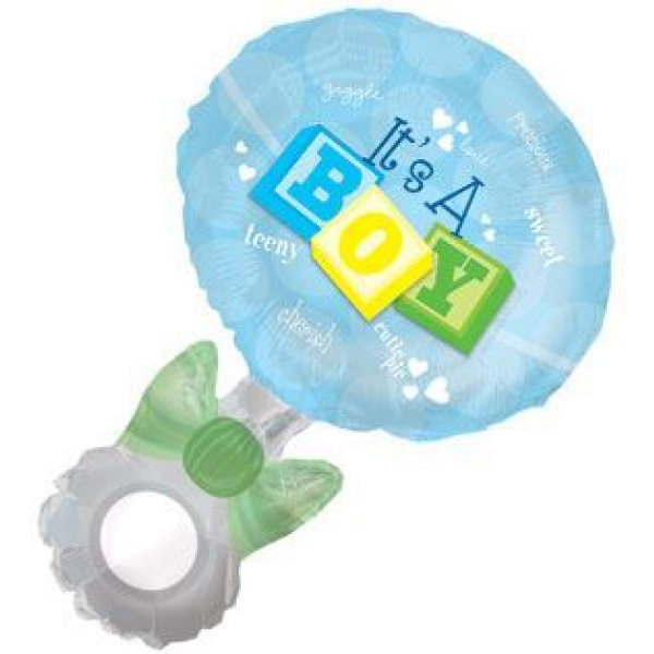 BALLOON FOIL  -BABY ITS A BOY RATTLE