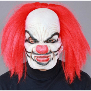 EVIL CLOWN WHITE FACE WITH RED BUSHY HAIR. MOVING MOUTH RANGE.