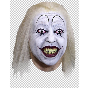 EVIL GRINNING CLOWN HEAD MASK WITH HAIR