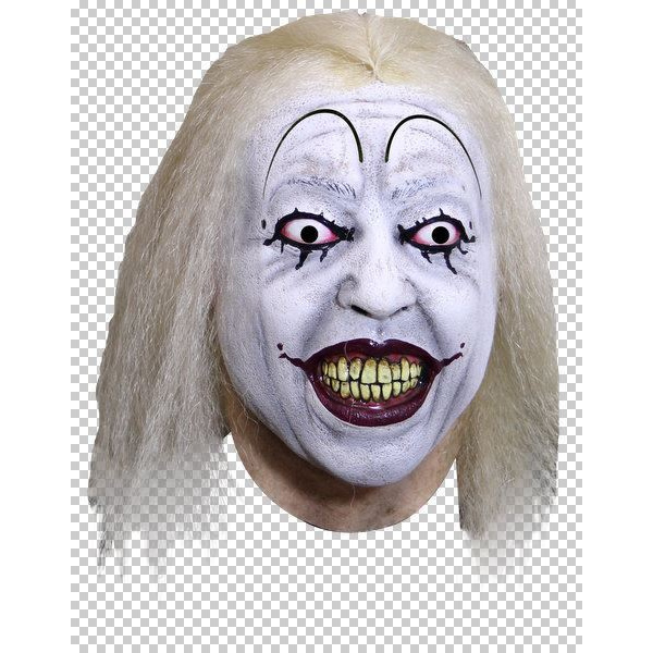 EVIL GRINNING CLOWN HEAD MASK WITH HAIR