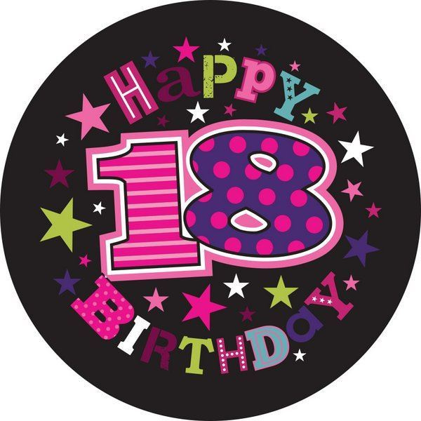 HAPPY BIRTHDAY AGE 18 BADGE FEMALE 5CM