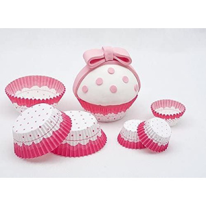 CUP CAKE CASES PINK & WHITE SMALL 3 X 2