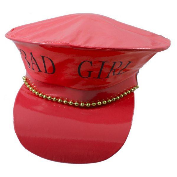 HAT POLICE FAKE LEATHER "BAD GIRL" RED