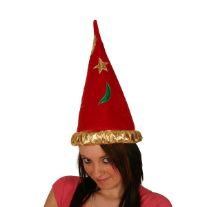 HAT WIZARD RED WITH GOLD BAND & COL PATC