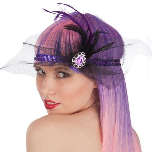 HEADBAND CHARLESTON BK & NET + FEATHER