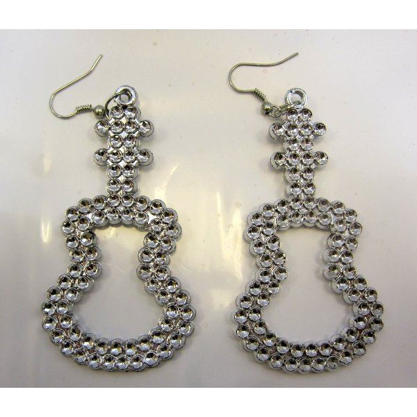 GUITAR SHAPED EARRINGS SILVER WITH CLEAR