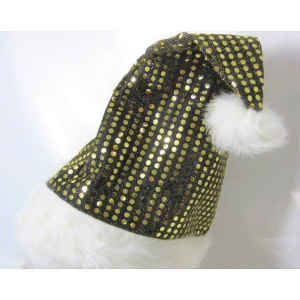 HAT SANTA METALLIC SEQUIN GOLD WITH FUR