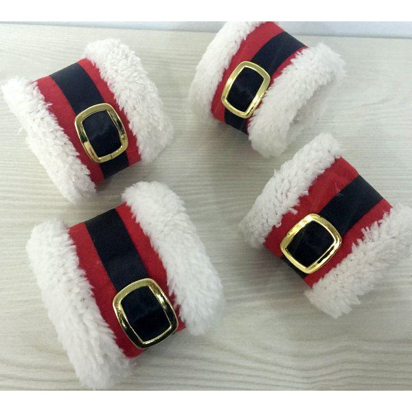 NAPKIN RINGS CHRISTMAS PLUSH WITH WHITE