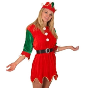 ELF COSTUME TUNIC, DRESS& HAT RED/GREEN