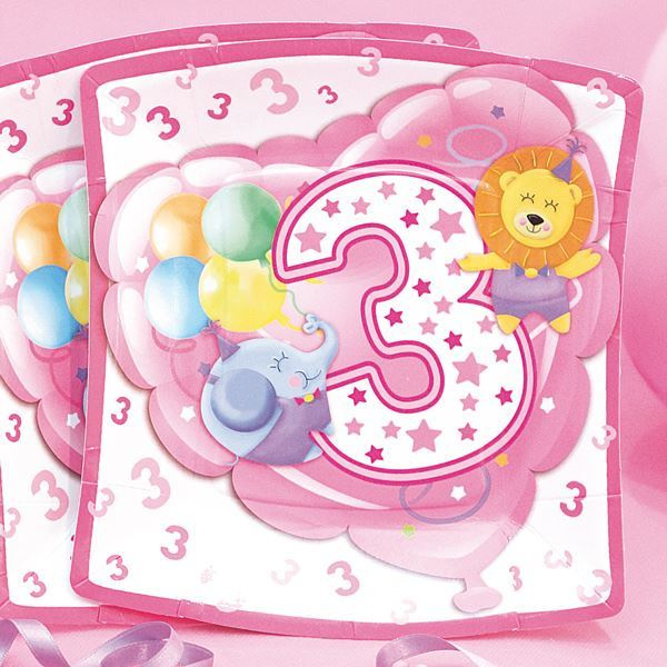 BABY GIRL PLATES SQUARE AGE 3 19CM 10'S