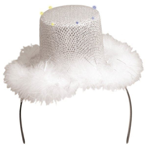 TIARA SEQUIN SILVER HAT WITH WHITE FUR