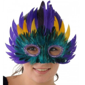 MASK FEATHER 3 TIER PURPLE & YELLOW