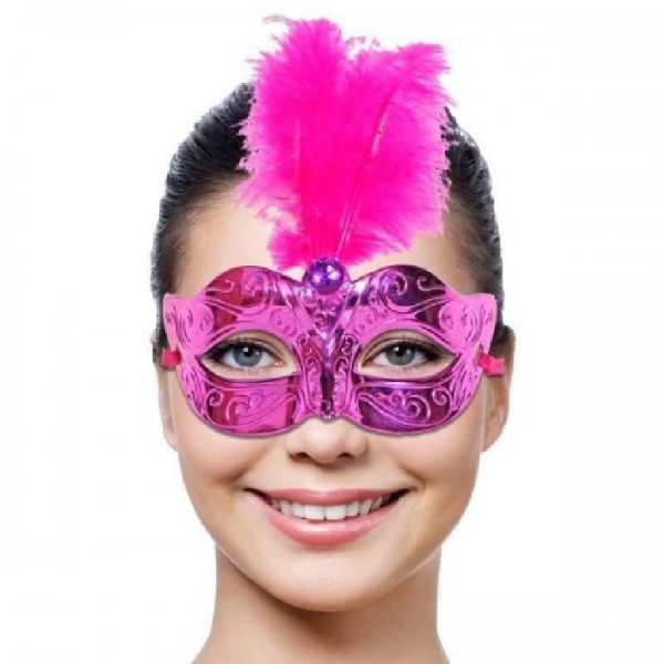 MASK EYE VENETIAN MAGENTA & FEATHERS