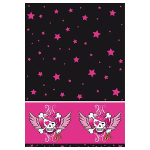 PINK AND BLACK PIRATE PLASTIC WIPEABLE TABLE COVER PIRATE GIRL BIRTHDAY 130 X 180CM