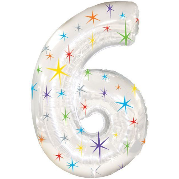 BALLOON FOIL - NUMBER 6 MULTI SPARKLE