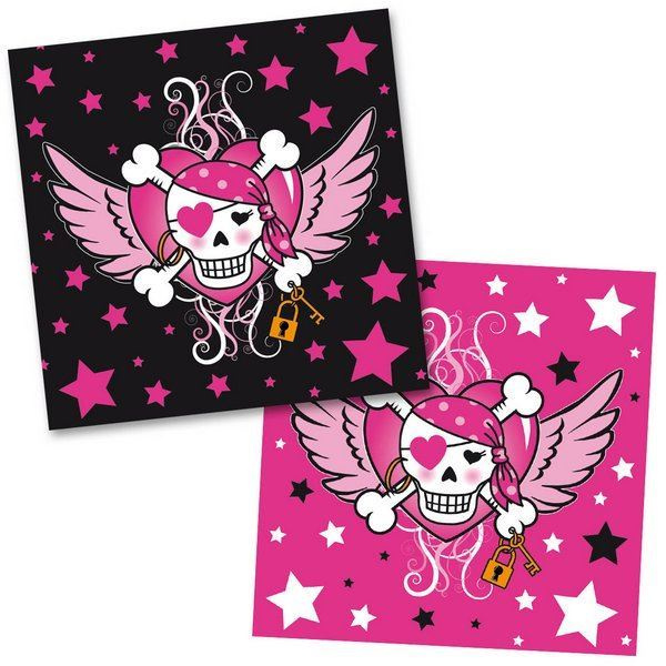 PINK AND BLACK PIRATE NAPKINS PIRATE GIRL BIRTHDAY 33 X 33CM 2