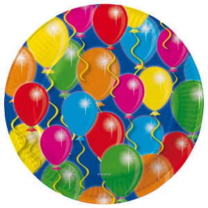 COLOURFUL BALLOON DESIGN PLATES 23CM 8PK